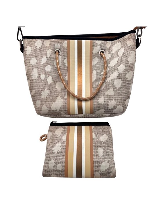 Taylor Gray Handbags - Taylor Gray Neoprene Crossbody Tote Bag Purse & Wallet Satchel Pouch Tan Beige